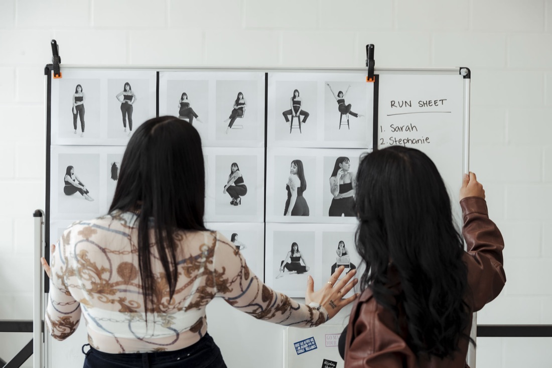 Reviewing the pose run sheet on a small business content day
